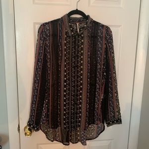 Free People Black multi Print Blouse Medium